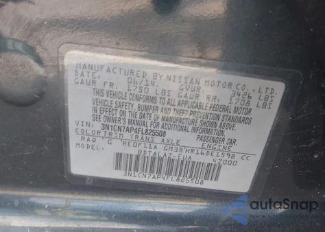 2015 Nissan Versa 1.6 S+ from USA, damaged, VIN 3N1CN7AP4FL825508